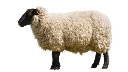 Fototapeta premium Fluffy sheep with black face and legs, isolated on transparent background