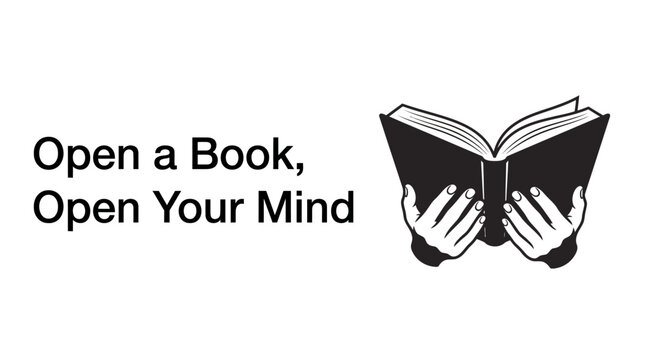 Open a book open your mind conceptual graphic design with hands holding an open book.