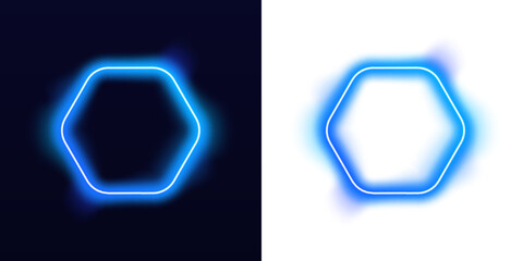 Minimal neon hexagon frame with bright cyan glow and smooth gradient lighting, perfect for futuristic UI elements and bannerss PNG © kleinstock