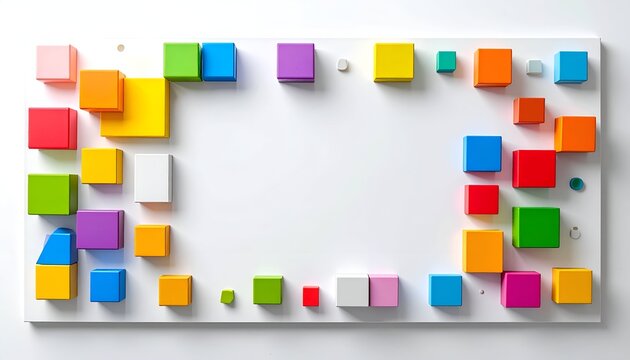 Abstract Colorful cubes form a frame on a white surface