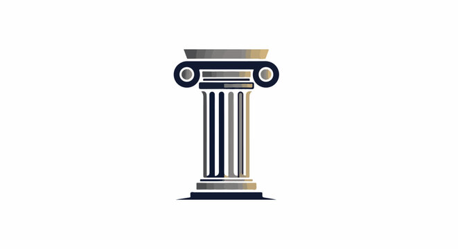 Stylized Doric column with dark blue, gold, and gray accents on white