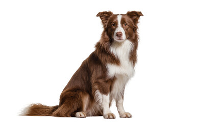 Brown and white Border Collie dog sitting attentively, isolated on transparent background © Andrej