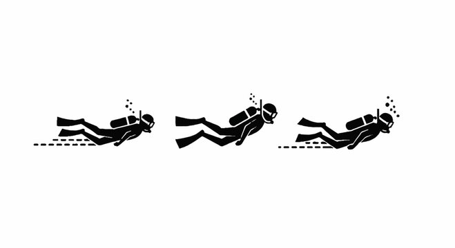 Illustration of scuba diver swimming in three stages.