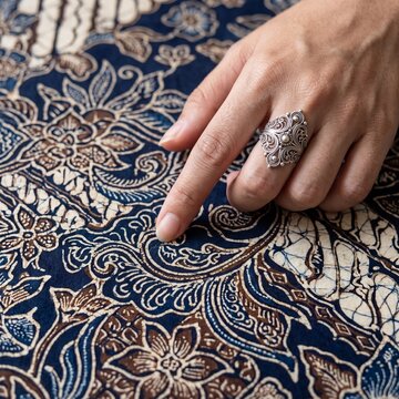 Hand drawn Indonesian batik fabric with filigree ring