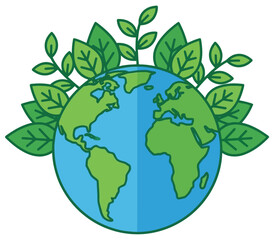 Fototapeta premium An illustration of the Earth globe surrounded by vibrant green leaves and branches, symbolizing environmental protection and nature.