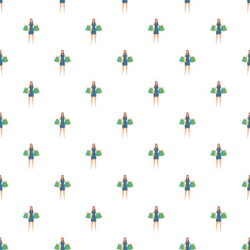 Woman holding shopping bags repeating in a seamless pattern design