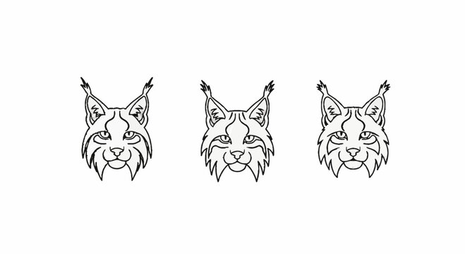 Detailed Lynx Faces Geometric Line Art Illustration Set.