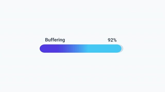 Animated progress bar displaying buffering status and completion percentage on a minimal interface. Ideal for video streaming, media playback, content delivery, online services, and technology workflo