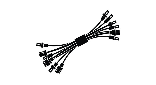 computer cables bundle black silhouette on white background