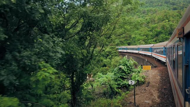 Scenic Vietnam Train Crossing Mountain Railway Bridge