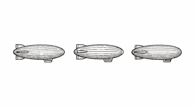 Three classic airship blimps in detailed side view.