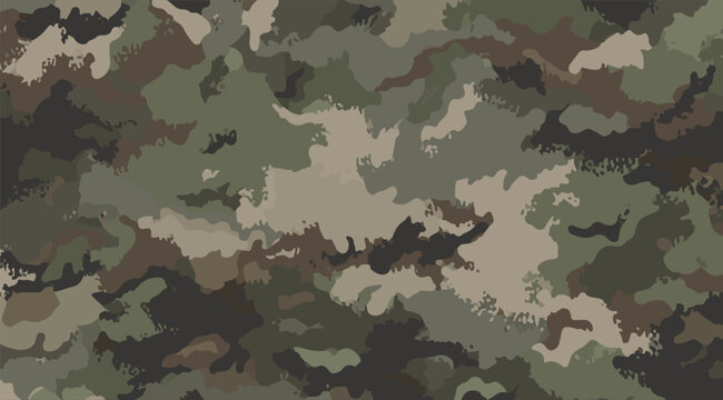 Abstract military camouflage seamless texture, dark khaki green army camo pattern for hunting fabric, textile print, fashion clothing and wallpaper background vector design.