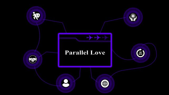 Digital infographic interface with parallel love concept and network