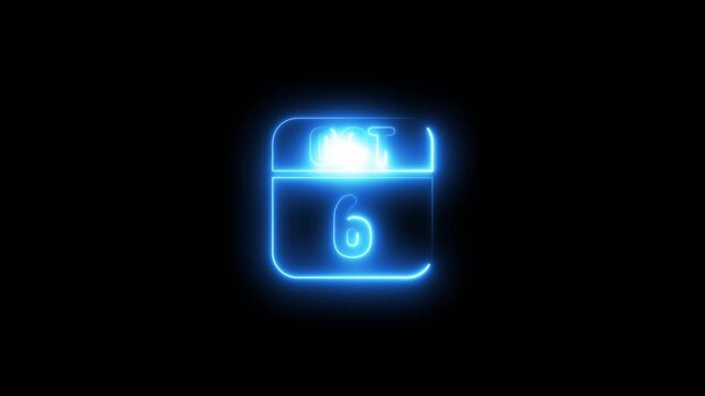 Neon glowing october 6 calendar date sign animation