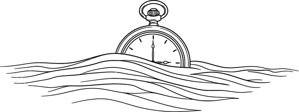 A stopwatch partially submerged in wavy lines isolated on transparent background
