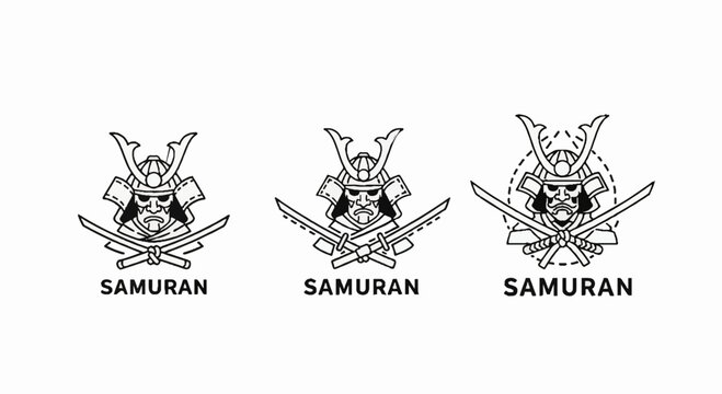 Traditional Samurai Emblem Design With Swords And Armor.