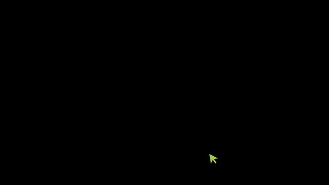 Yellow mouse cursor arrow clicking animation on black background, simple hand pointer click gesture for website button and interface 4k loop.