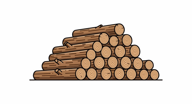 Stacked wooden logs, brown, with visible rings, piled for industry