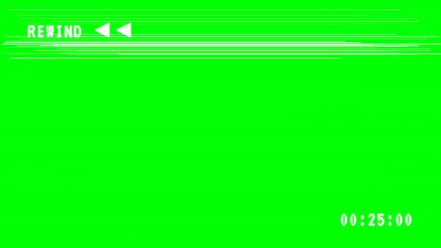 4K VHS Rewind Green Screen Overlay - 30 Second Backward Timer & Tracking Noise