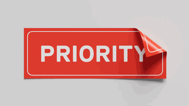 Red priority label with curved corner and torn edge