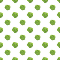 Seamless pattern featuring green cartoon asteroids or meteorites against a white background © nsit0108