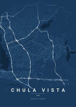 Architectural Chula Vista City Map Poster, Blueprint Style Urban Street Grid Illustration