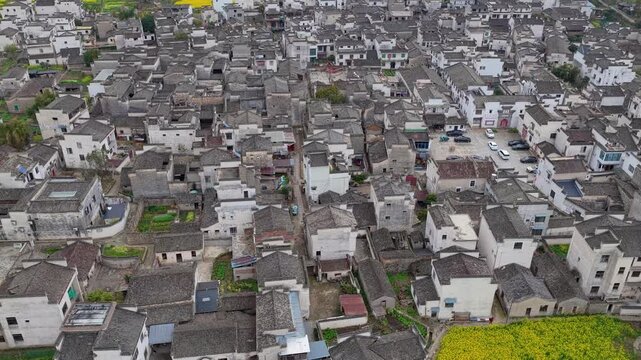 Aerial View of Lu Village, Yixian County, Anhui Province, China.