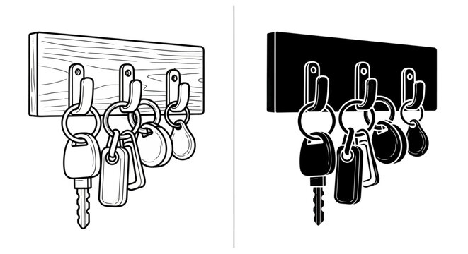 Key holder with multiple keys in black and white illustration  