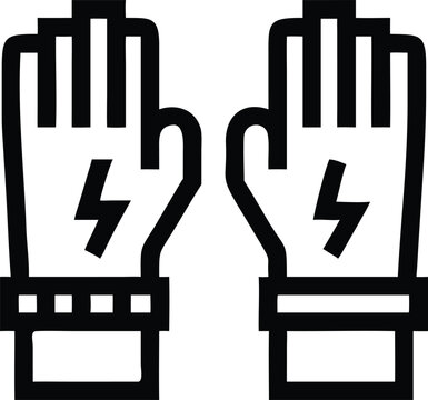 Outline icon featuring a pair of hands with lightning bolts symbolizing electric power, energy, or superpowers