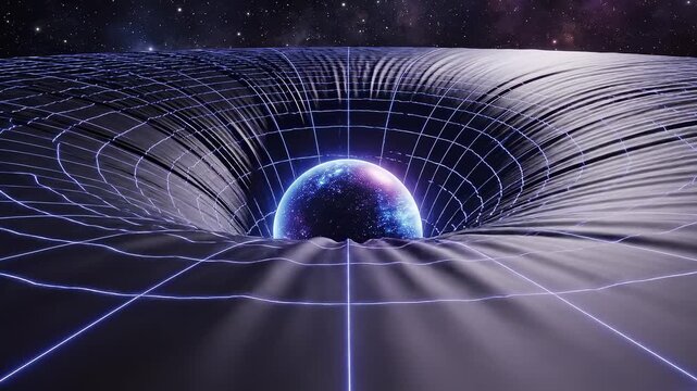 Earth Pulled into a Massive Black Hole Spacetime Gravity Well 3D Animation
