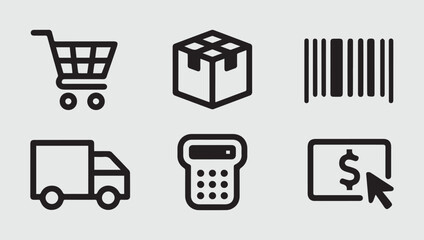 Shopping cart package barcode truck and payment icons in a simple style © MdArif