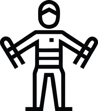 Person engaging in a jumping jack exercise or holding two parallel objects