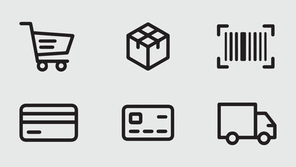Delivery and shopping icons set cart box card truck and barcode © MdArif