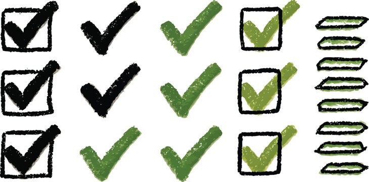 Checkmarks and checkboxes with ticks