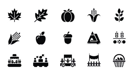 Set of 15 Black Glyph Autumn and Harvest Festival Icons Vector © MD