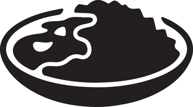 Black Silhouette Plate of Rice and Curry black and white. logo Vector Black silhouettes