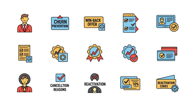Customer Retention Icons: Churn Prevention, Win-Back Offers, Reactivation