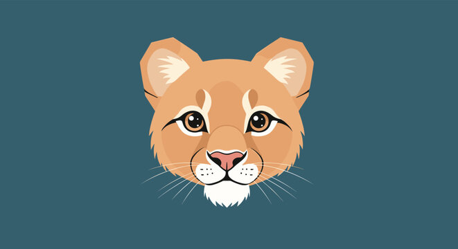 Detailed vector illustration of a cougar head with intense eyes and distinctive markings set against a solid dark blue background for wildlife design.