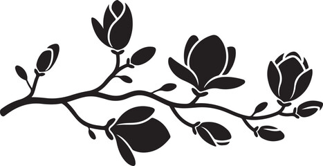 Black silhouette magnolia branches with flowers and buds. logo Vector Black silhouettes © Nargis