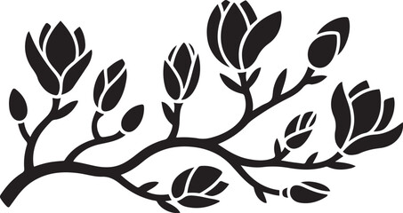Black silhouette magnolia branches with flowers and buds. logo Vector Black silhouettes © Nargis