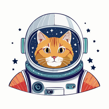 Ginger Cat Astronaut in Space Helmet with Stars