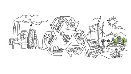 Fototapeta premium continuous line drawing Eco friendly sustainable development concept.