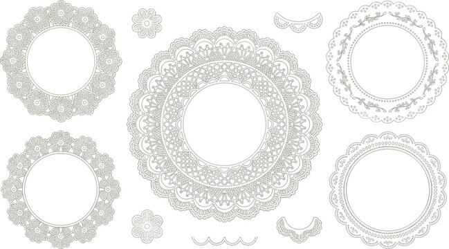 Elegant Lace Mandala Frame Vector Collection with Vintage Circular Borders, Decorative Ornament Patterns, and Floral Wedding Design Illustrations