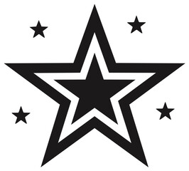 Obraz premium Black and white star graphic with inner detail and smaller stars around it, simple vector design.