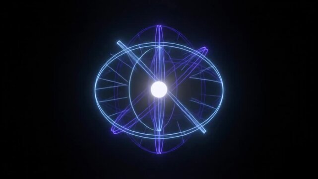 Abstract seamless loop on black background depicting a stylized qubit in superposition