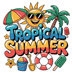 Fototapeta premium Cartoon Summer Beach Party Tropical Design