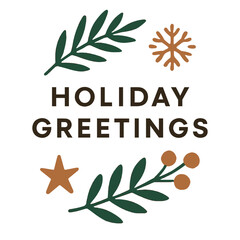 Holiday Greetings Card with Minimalist Leaves, Star, and Snowflake – Modern Festive Greeting Design © Design