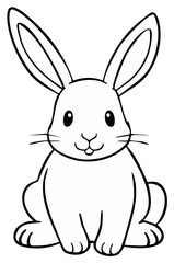 Obraz premium Cute cartoon rabbit outline sitting with big ears and whiskers simple drawing