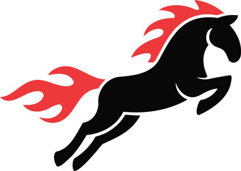 Black horse with red flame mane and tail running free energetically outdoors © Kahima