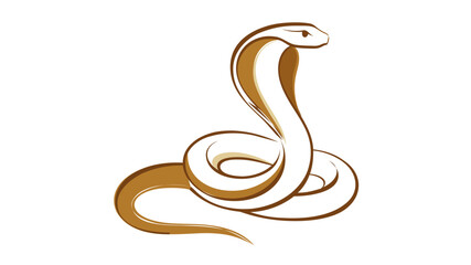 Fototapeta premium Majestic king cobra snake vector illustration featuring elegant brown and white brush-stroke lines in a coiled defensive pose on a white background, perfect for wildlife and reptile themed art.